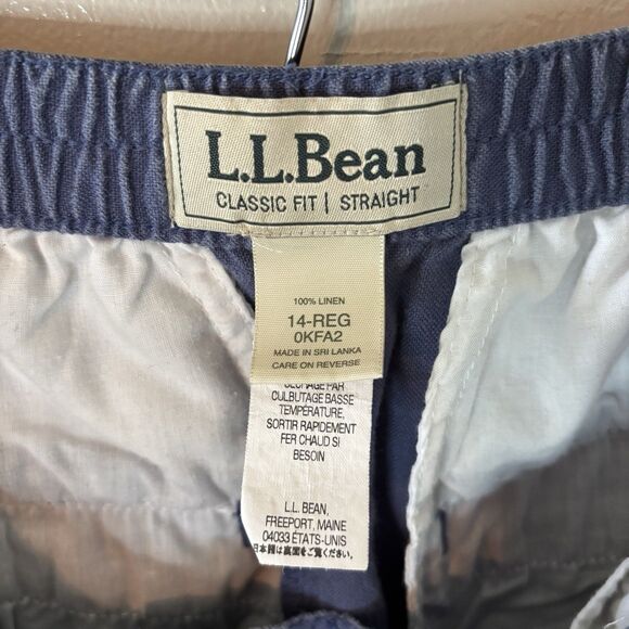 LL Bean Womens Linen Pull On Pants Elastic Waist Lightweight Blue Sz 14 Regular - Picture 5 of 7